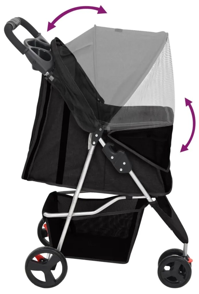 Carrinho dobrável para cães 80x46x98 cm tecido oxford preto