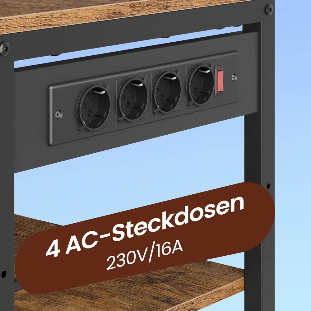 Armário de cozinha com tomadas 40 x 80 x 180,4 cm com prateleira para micro-ondas castanho-preto