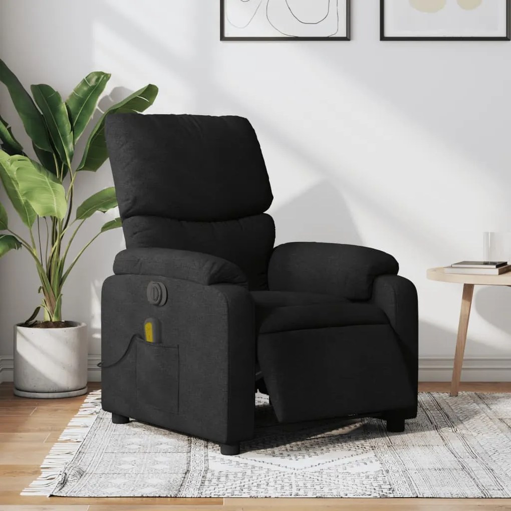 vidaXL Poltrona reclinável de massagens elétrica tecido preto