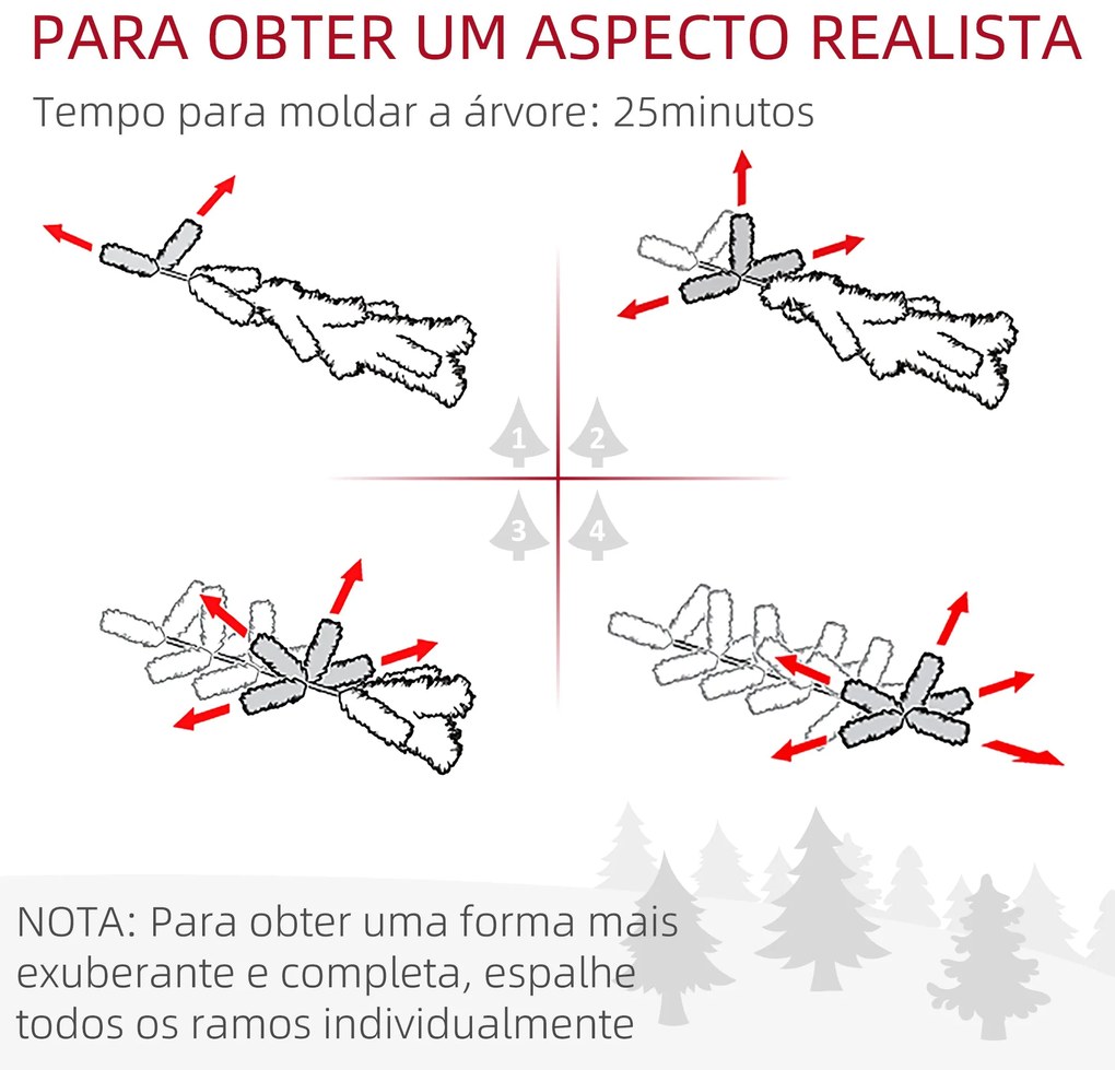 HOMCOM Árvore de Natal 150 cm Árvore de Natal Artificial com 220 Luzes