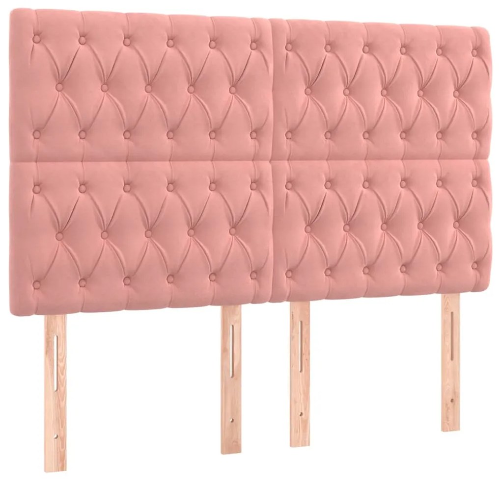 Cabeceira de cama c/ luzes LED veludo 160x7x118/128 cm rosa