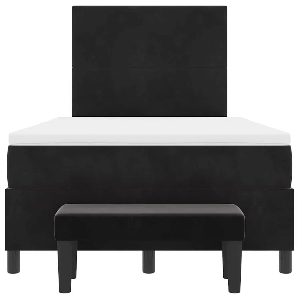 Cama Box com Colchão e Banco Preto 120x200 cm Veludo