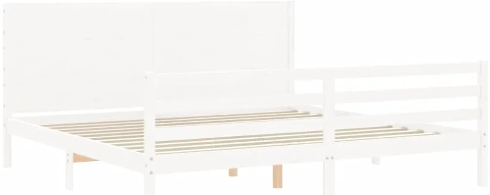 Estrutura de cama com cabeceira 200x200cm madeira maciça branco