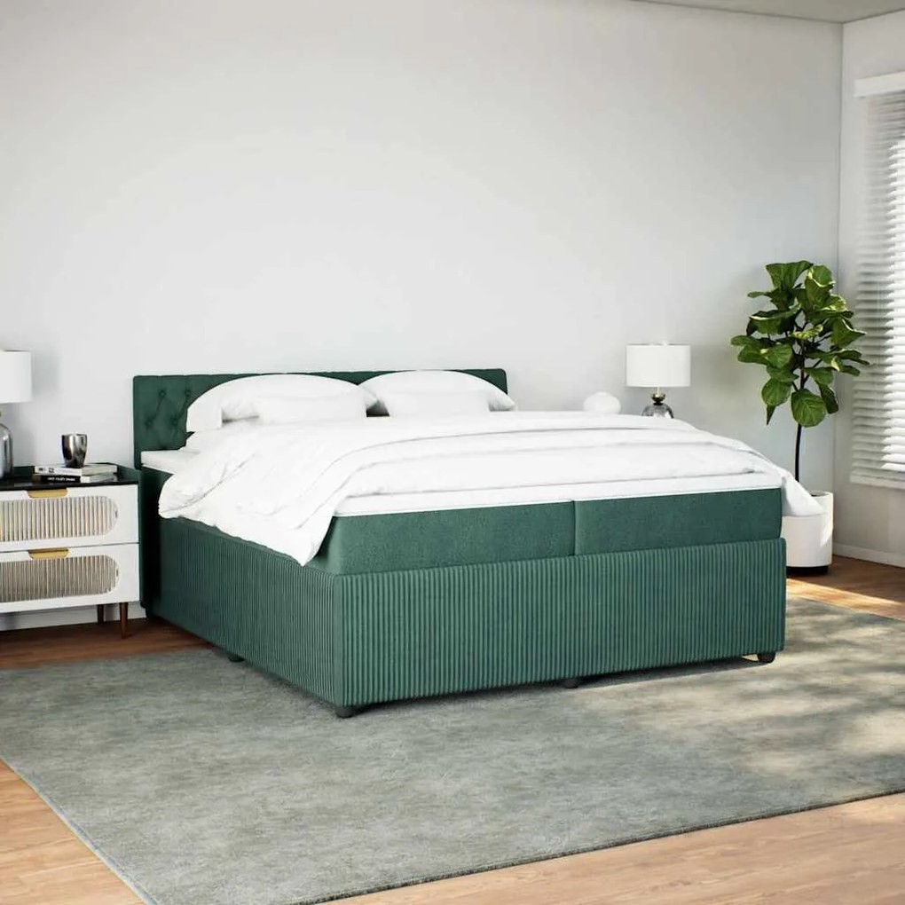 Cama com molas/colchão 200x200 cm veludo verde-escuro