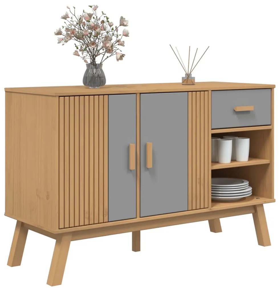Aparador OLDEN 114x43x73,5 cm pinho maciço cinzento e castanho