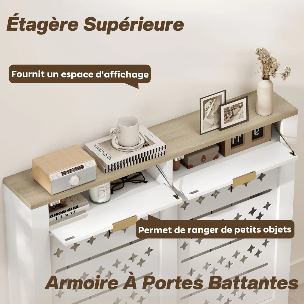 Cobertura de Radiador com Armário Basculante, 108 x 19 x 95,5 cm, Prateleira Superior, Branco