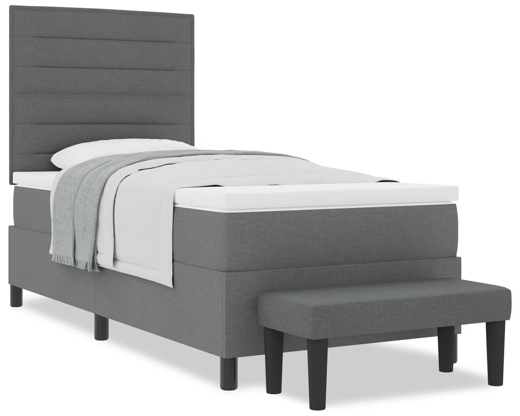 Cama Box Spring com Colchão &amp; Banco Cinza Escuro 90x190 cm Tecido