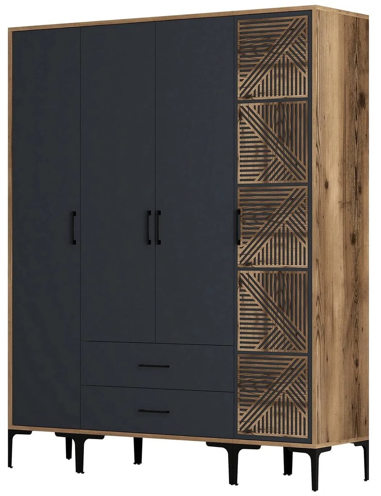 Roupeiro Kumsal STP – Nogueira e Antracite – 160x47,5x201,4 cm