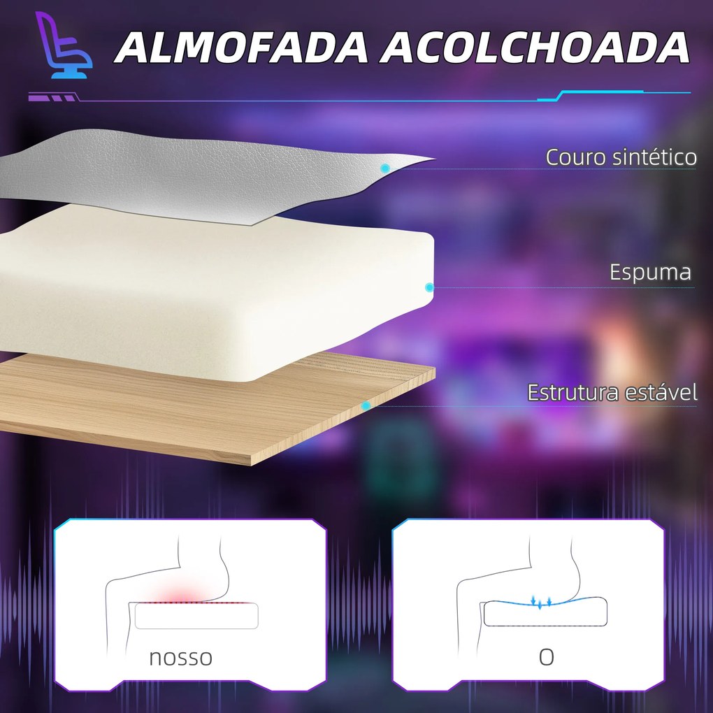 Cadeira Gamimg Reclinável com Apoio para os Pés Retrátil Suporte Lombar e Apoio para a Cabeça 74x73x120-129 cm Cinza Claro e Branco