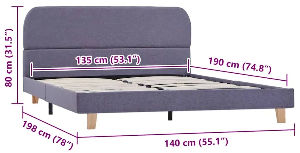 Estrutura de cama sem colchão 135x190 cm tecido cinzento-claro