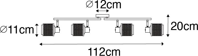 Candeeiro de teto industrial preto com dourado 4 luzes - Kayden