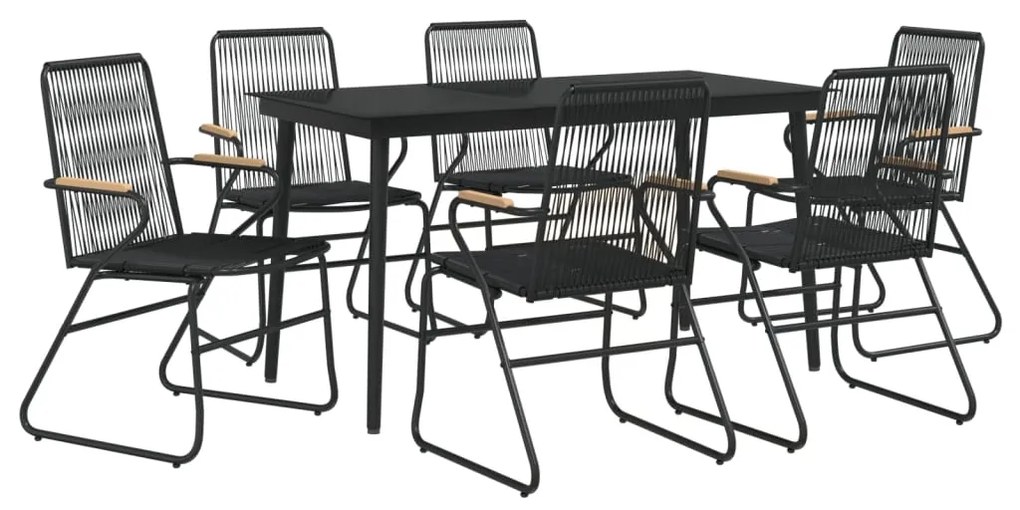7 pcs conjunto de jantar para jardim vime de PVC preto