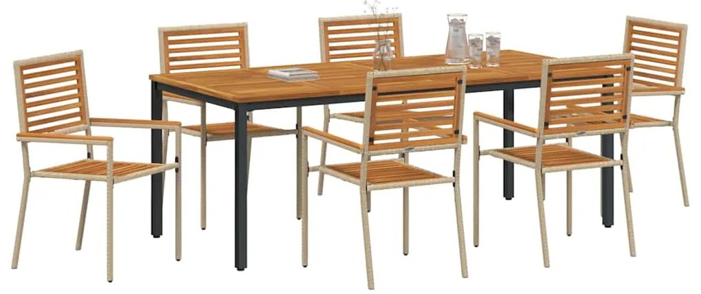 Conjunto de Jantar de 7 Peças vidaXL Jardim Bege Polyrattan Acácia