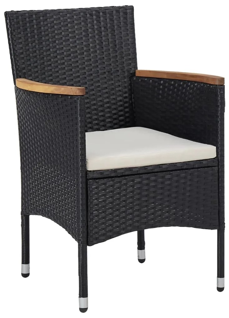 5 pcs conjunto jantar p/ exterior vime PE madeira acácia preto