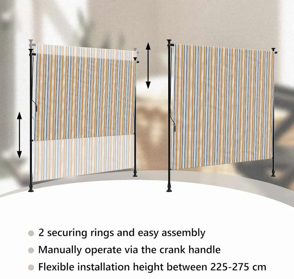 Estore de rolo exterior 150x270 cm tecido/aço amarelo e branco