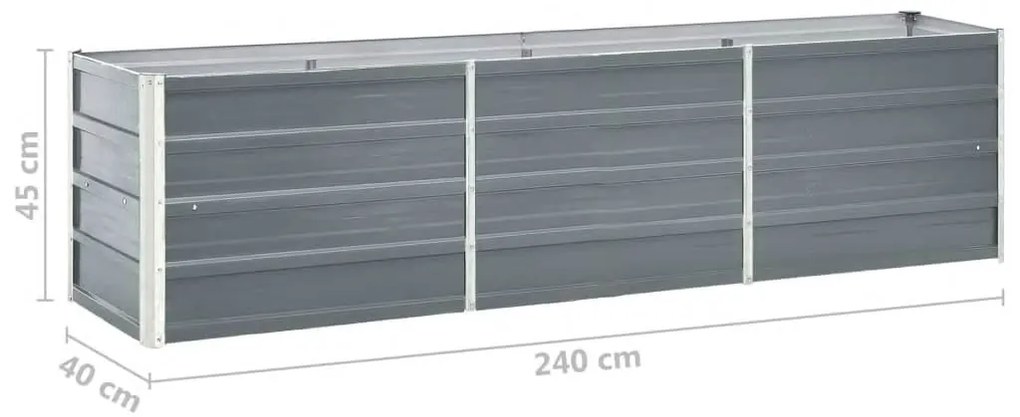 Canteiro elevado de jardim aço galvanizado 240x40x45cm cinzento