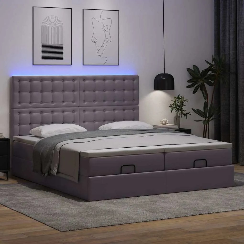 Cama otomana com colchões &amp; LEDs 180x200 cm couro artificial