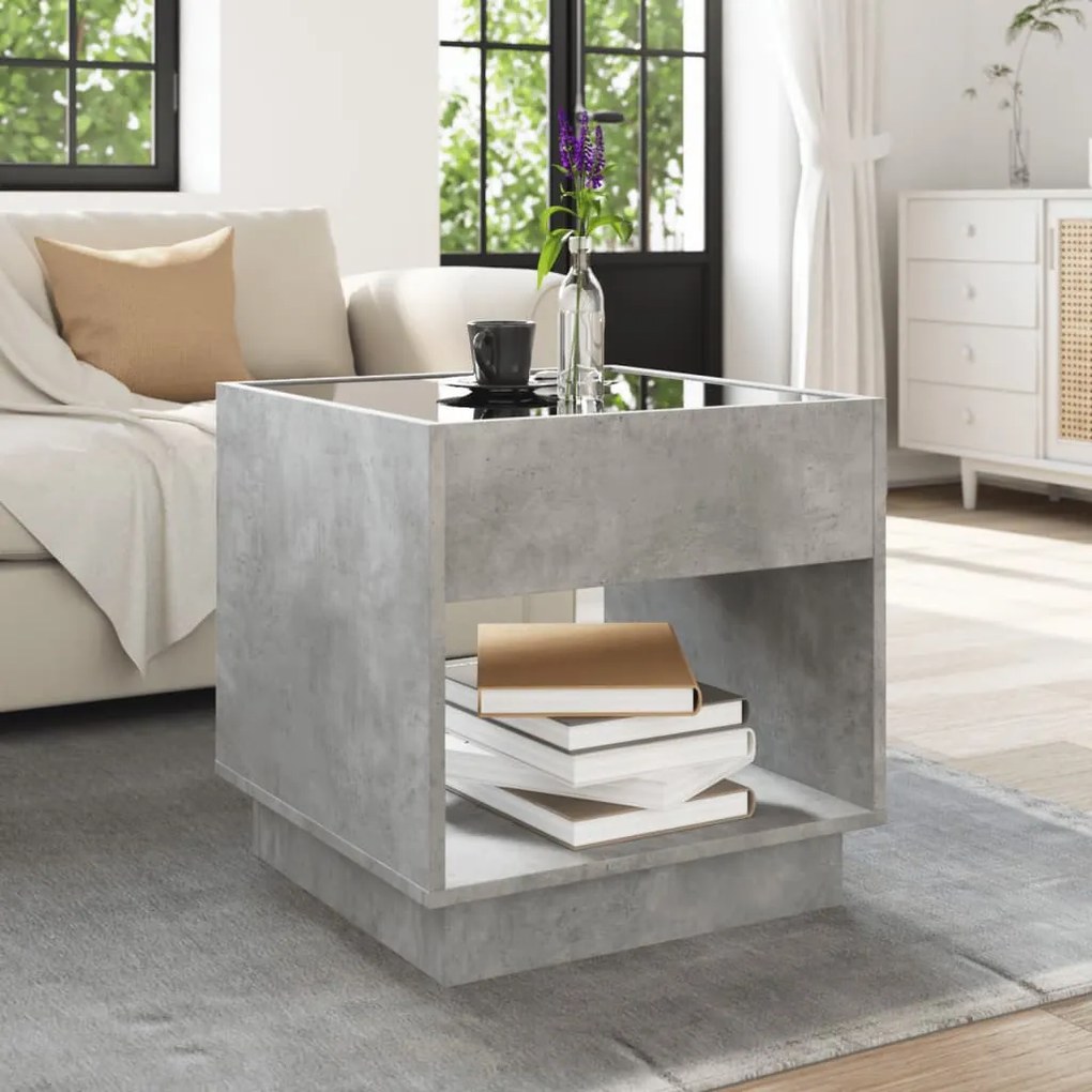 Mesa de centro luzes LED Infinity 50x50x50 cm cinzento cimento