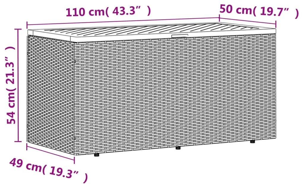 Caixa arrumação jardim 110x50x54 cm vime PE/acácia maciça bege