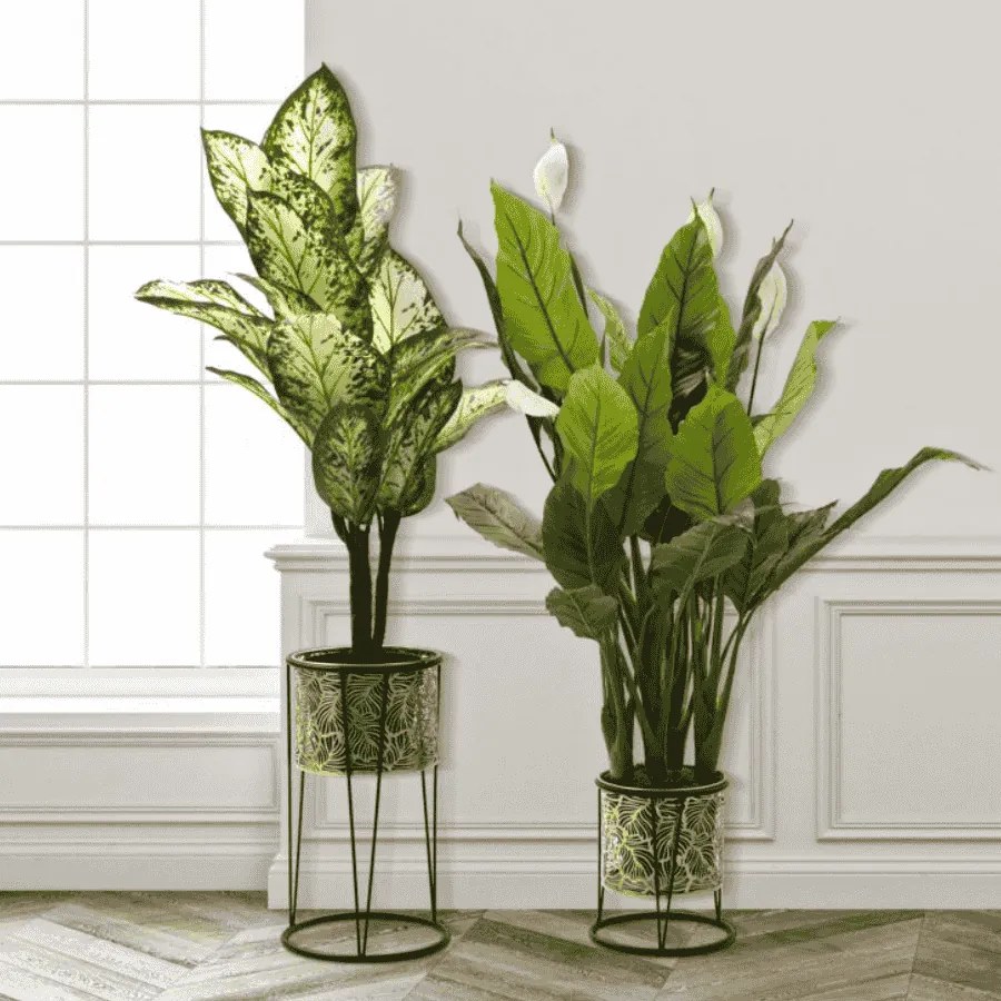 CONJUNTO DE 2 SUPORTES PARA VASOS LEAVY DOURADO E PRETO Ø 21X40-19X22 CM (PLANTAS NÃO INCLUIDAS)