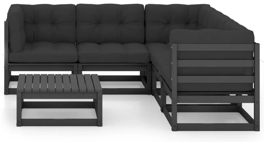 6 pcs conjunto longue de jardim c/ almofadões pinho maciço