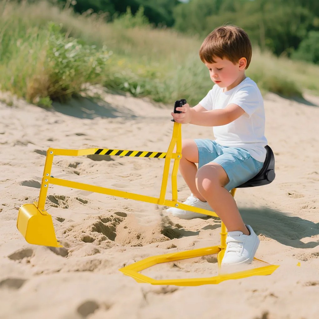Escavadora infantil de brincar com pá giratória e guiador, para terra, neve e praia 122 x 40 x 64 cm amarelo