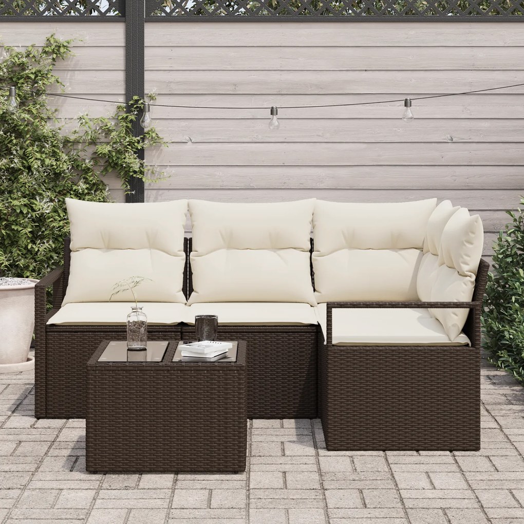 Conjunto de Sofá de Jardim de 4 Peças com Almofadas em Rattan Poliéste