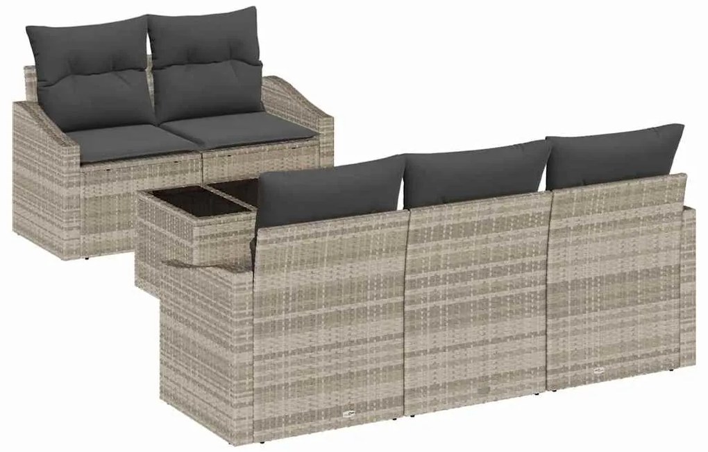 Conjunto de Sofá de Jardim com 6 Peças e Almofadas Cinza Claro