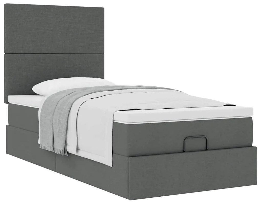 Estrutura cama otomana colchão 80x200 cm tecido cinzento escuro