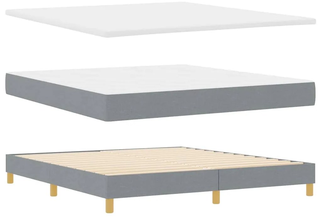 Cama Box Spring com Colchão Cinza Claro, 180 x 200 cm, Tecido