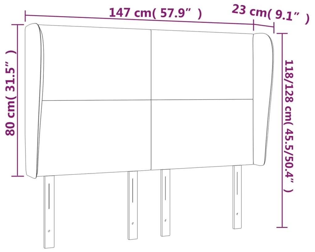 Cabeceira de cama c/ abas veludo 147x23x118/128cm cinza-claro