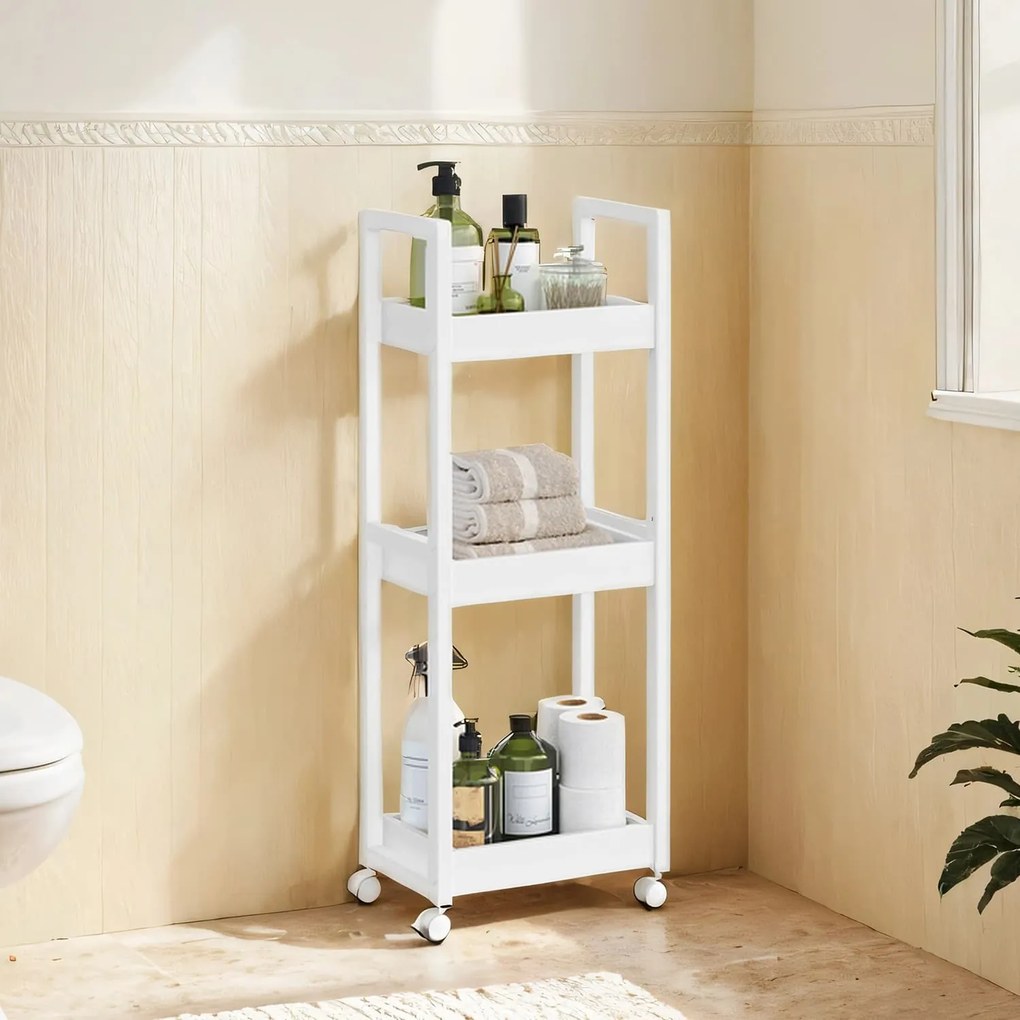 Carrinho casa de banho em bambu 20 x 30 x 80 cm branco