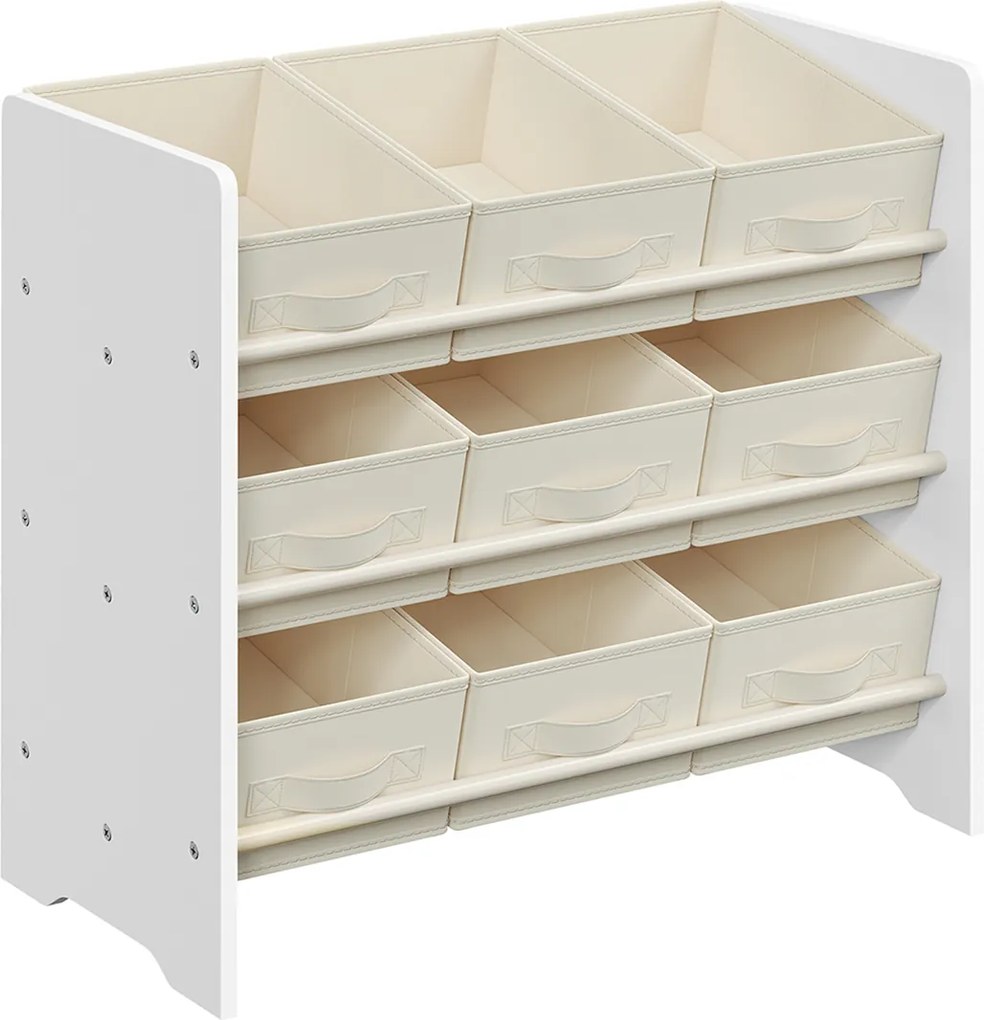 Estante para crianças com 9 caixas de arrumação em tecido não tecido 29,5 x 62,5 x 60 cm branco nuvem