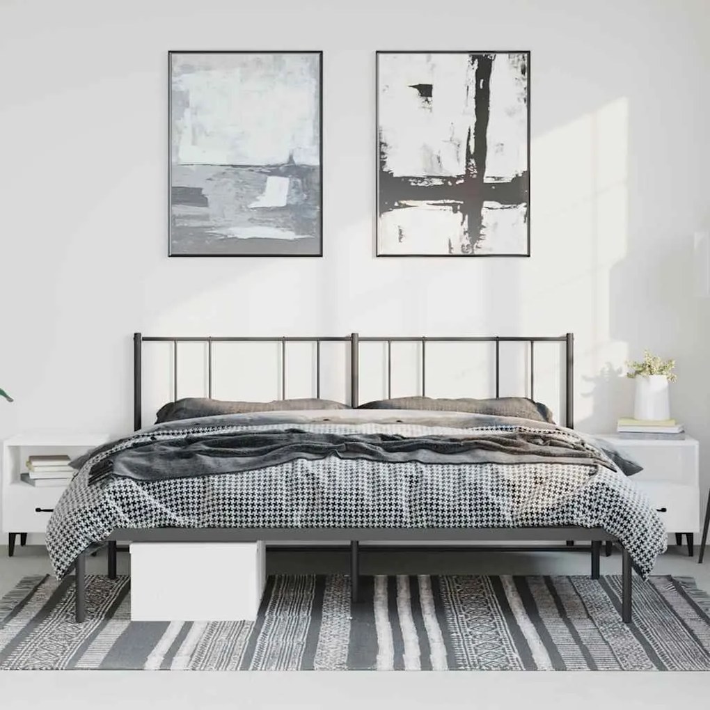 Estrutura de cama com cabeceira 193x203 cm metal preto