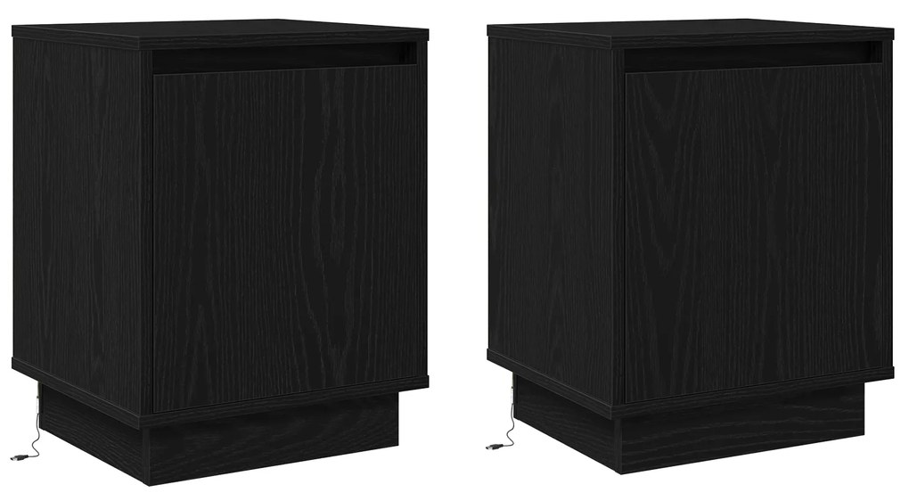 Cômodas de Cabeceira com Luzes LED 2 pcs Preto 39x34,5x50 cm