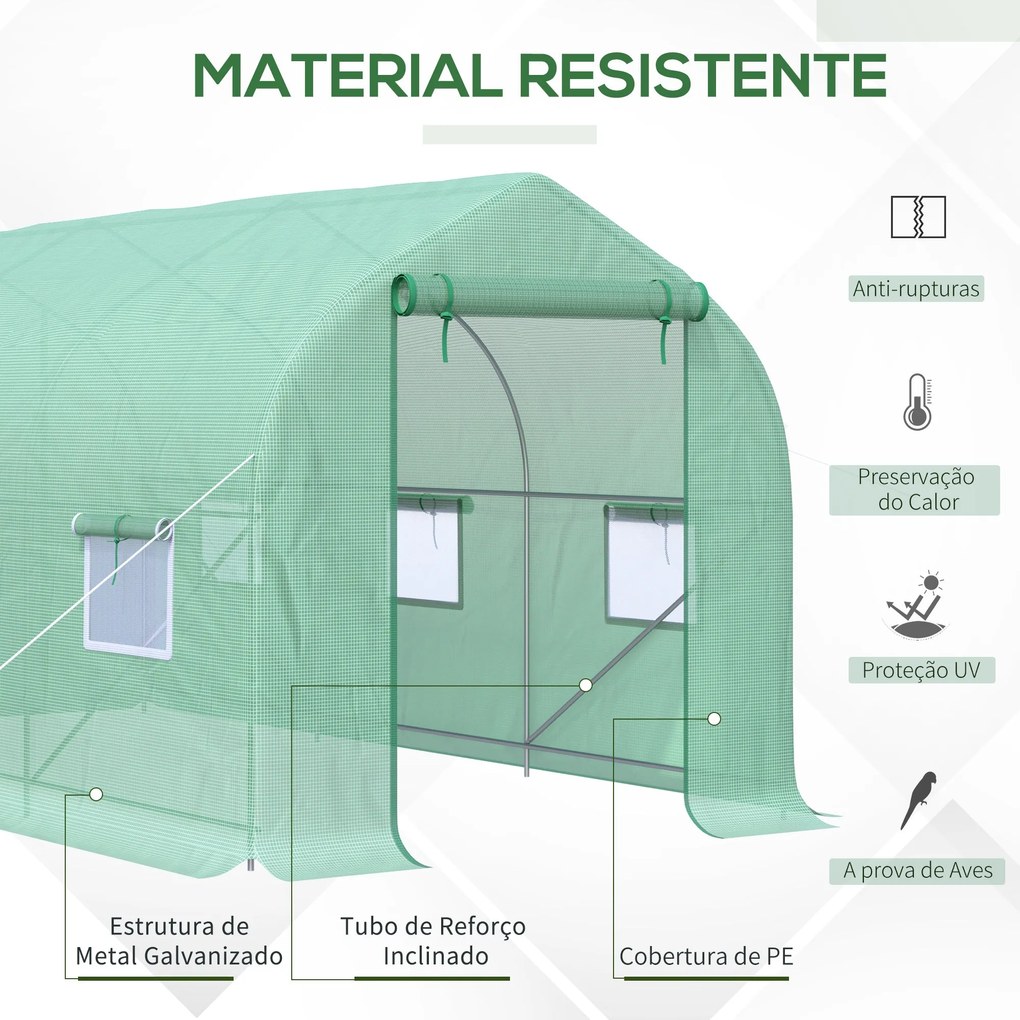 Estufa Tipo Túnel 400x200x200cm Estufa de Jardim com 6 Janelas Transpi