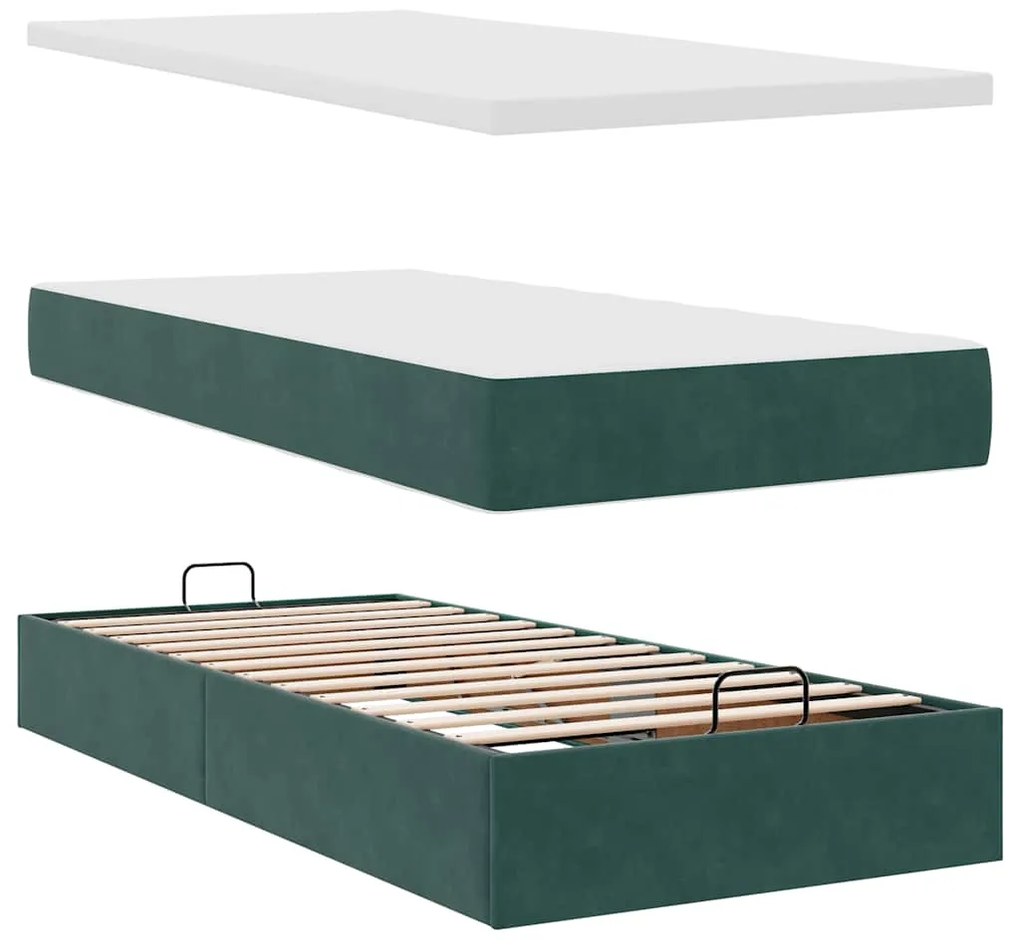 Estrutura de cama otomana colchão 90x200 cm veludo verde escuro