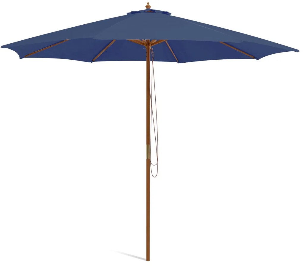 Guarda-sol 300 x 300 x 262 cm com 8 varas de bambu com elevação por roldana e orifício de ventilação para praia ou jardim Azul Marinho