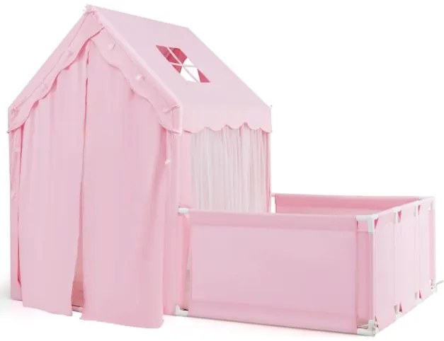 Tenda infantil 2 em 1 com Luzes de estrelas 177 x 97 x 136 cm Tapete Cortinas Janelas para crianças 3+ anos Interior Rosa