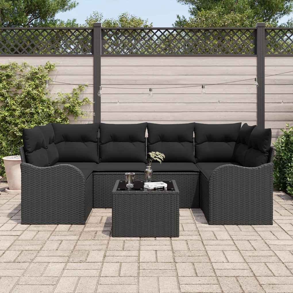 Conjunto de Sofá de Jardim vidaXL com 7 Peças e Cushions Rattan Sintét