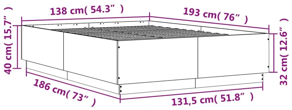 Estrutura de cama 135x190cm derivados madeira carvalho castanho