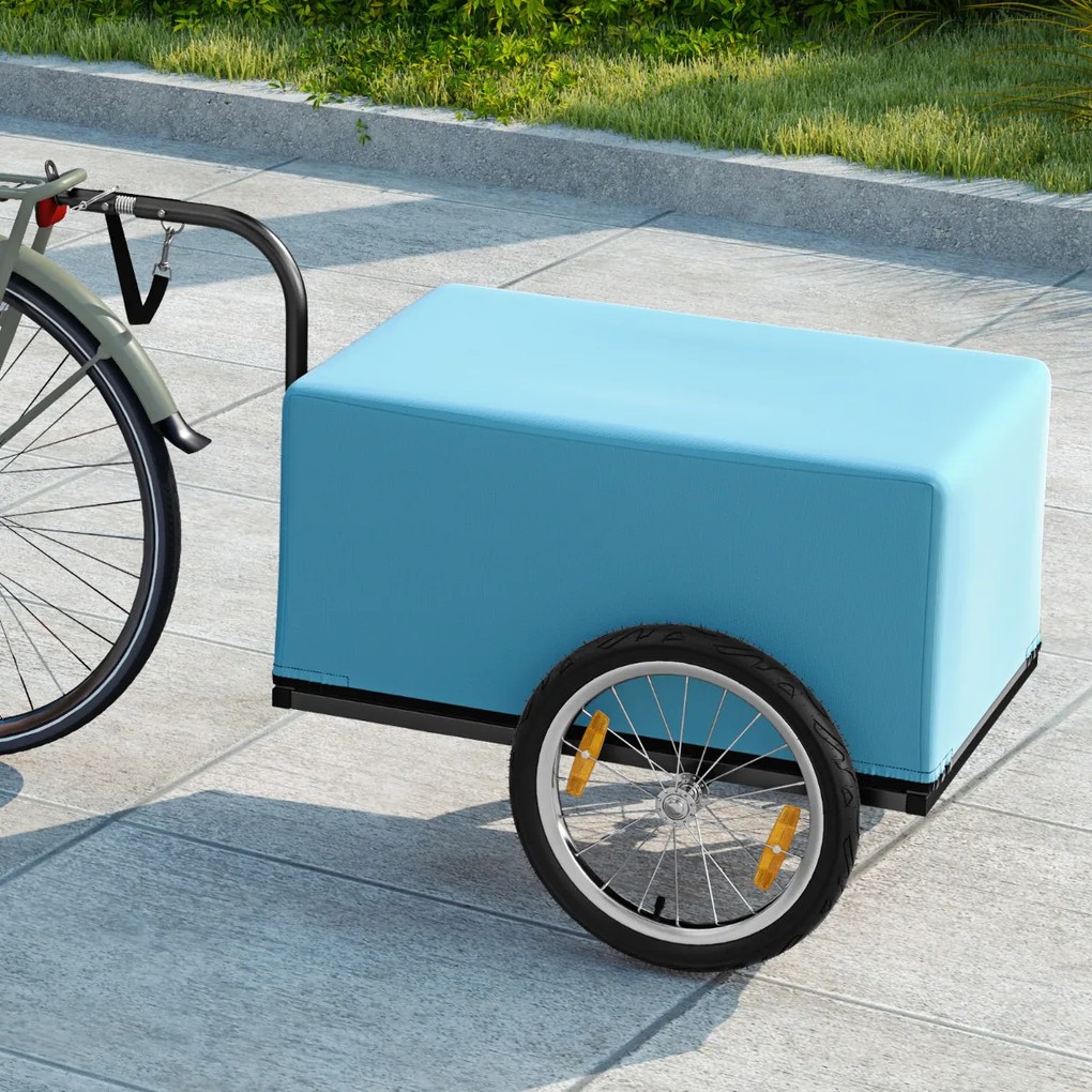 Reboque de carga para bicicletas com estrutura dobrável Cobertura de tecido Oxford Acoplador versátil Preto+Azul