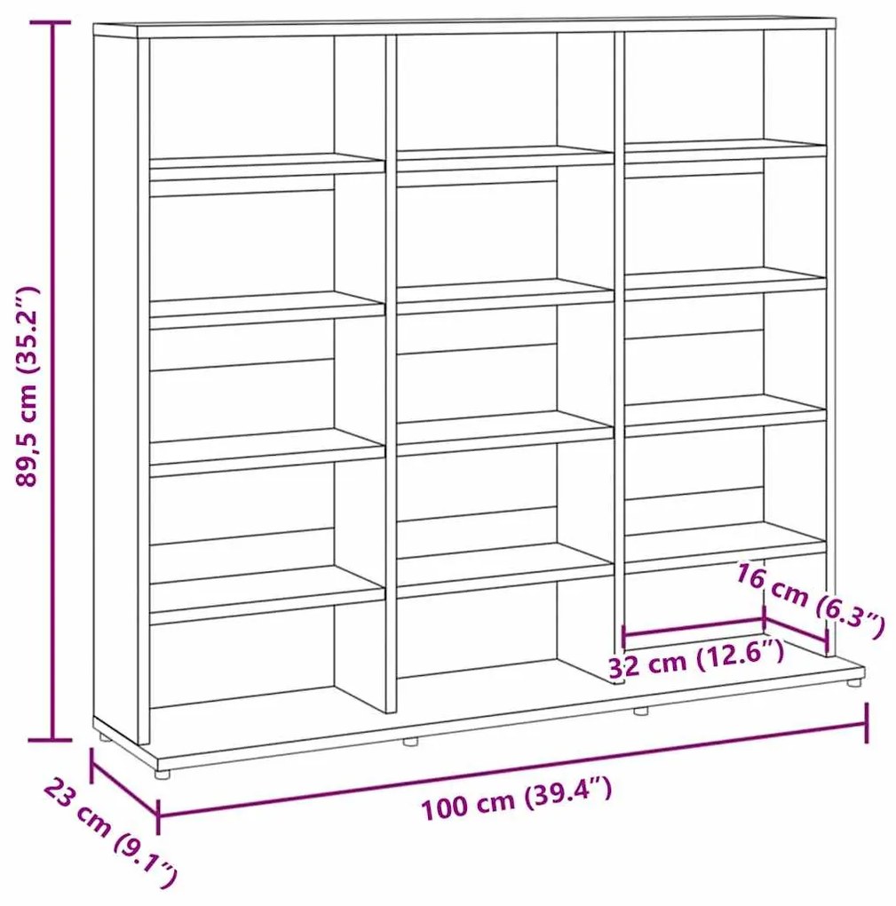 Armário p/ CD 100x23x89,5 cm derivados madeira cinzento sonoma