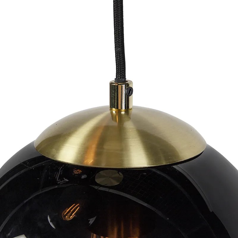 LED Candeeiro de suspensão inteligente latão com vidro preto 3 luzes incl. Wifi ST64 - Pallon