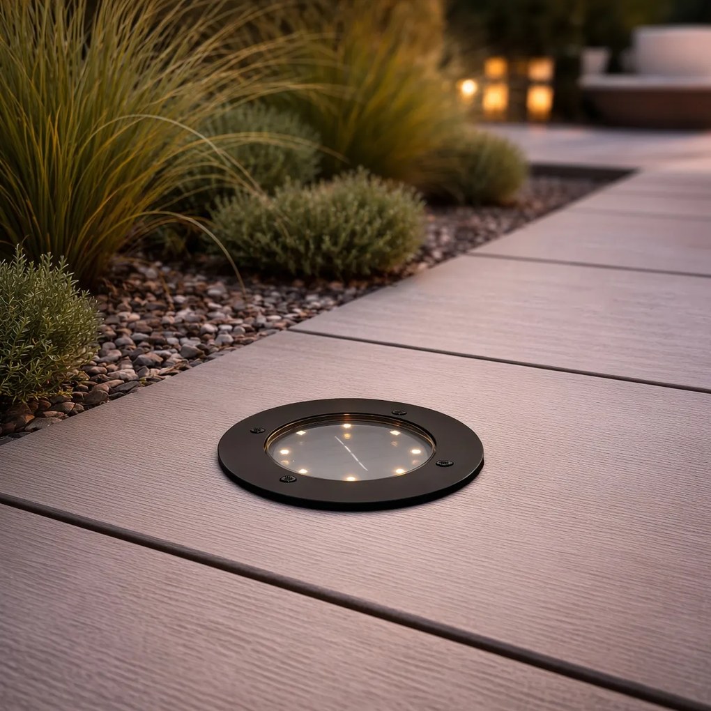 Foco de chão moderno preto com LED IP65 solar - Terry