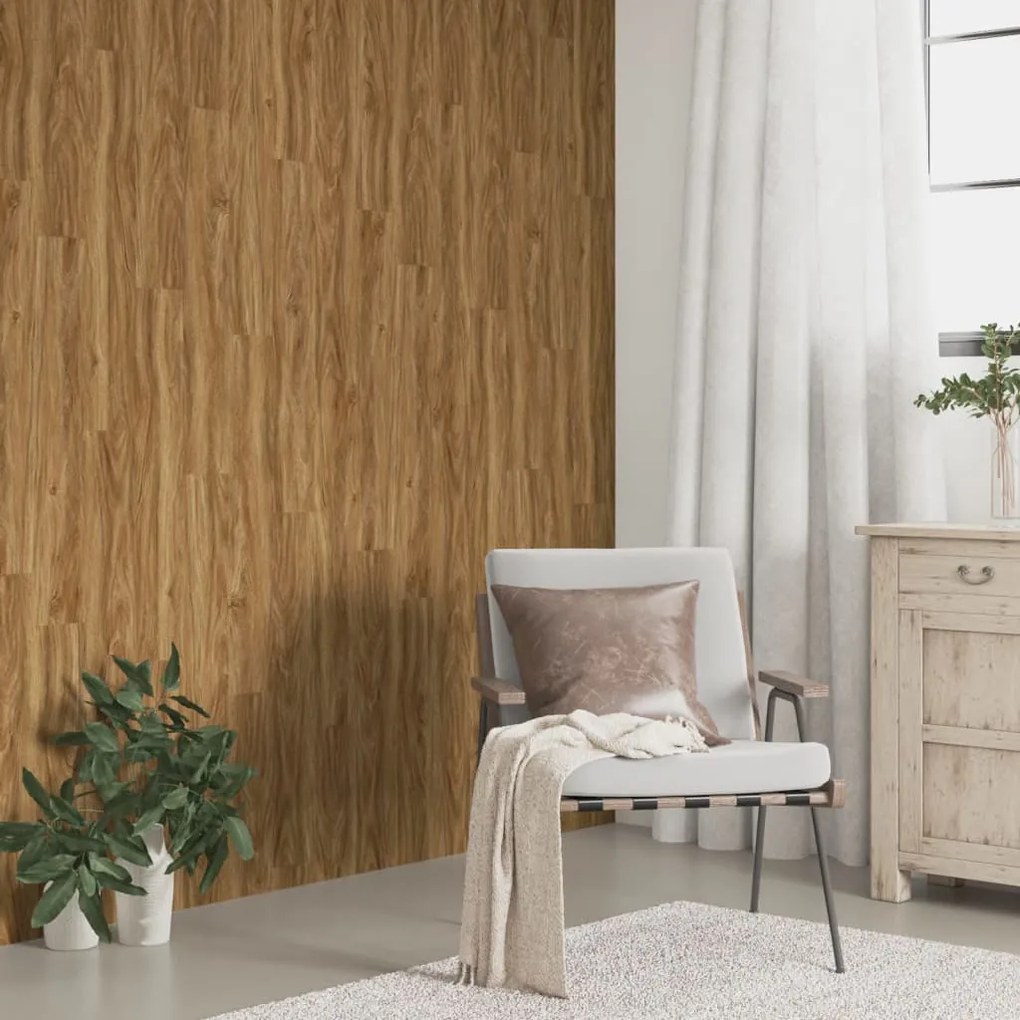 Painel de parede c/ aspeto de madeira 4,12 m² PVC castanho