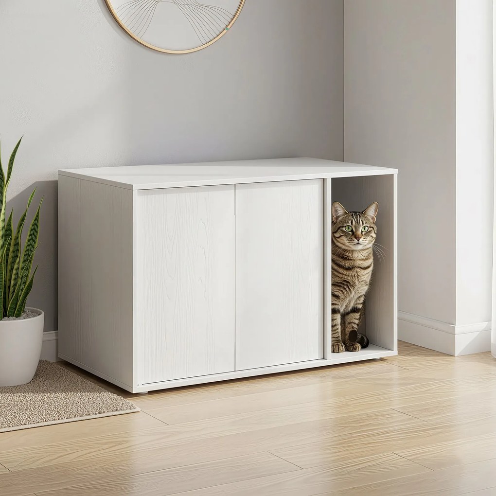 Armário para caixa de areia (NÃO INCLUIDA) com portas push-to-open para gatos grandes 80 x 50 x 50 cm Branco 