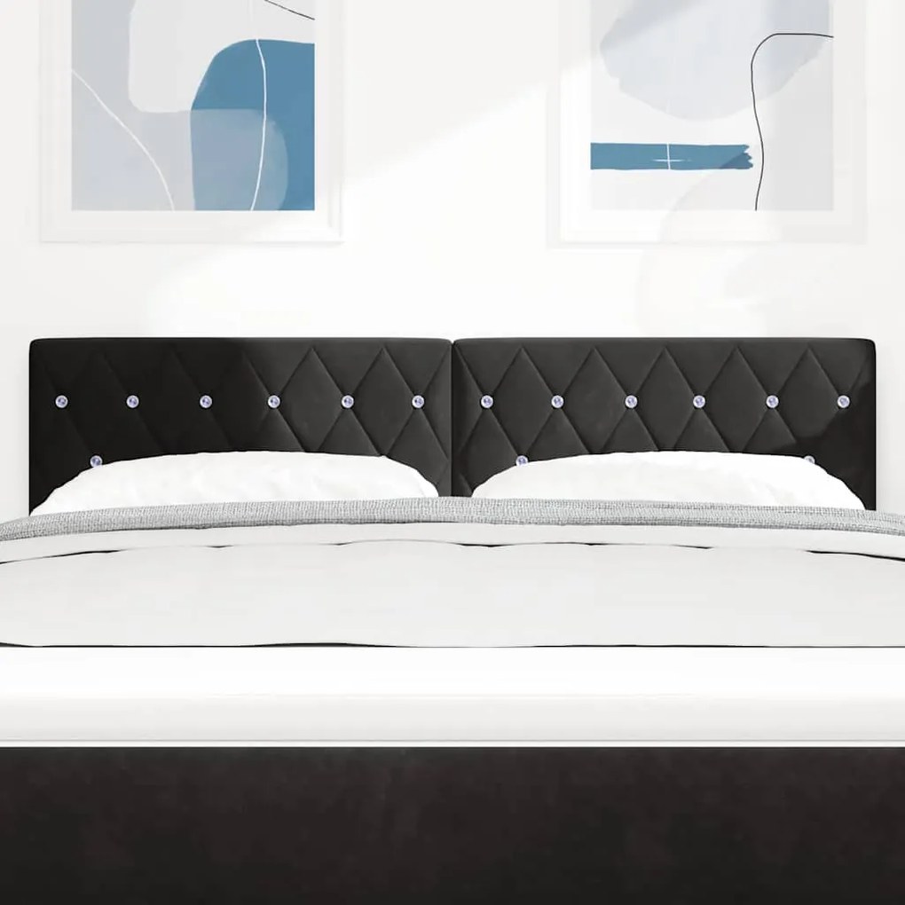 Cabeceira LED com botão de cristal, estofada em veludo preto, 80 cm