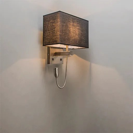 Candeeiro de parede em aço com cúpula preta e braço de leitura com LED incluído - Bergamo