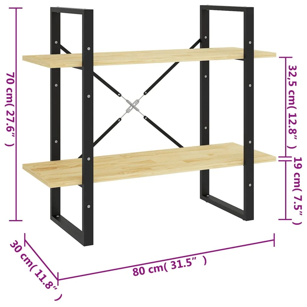 Estante com 2 prateleiras 80x30x70 cm pinho maciço castanho